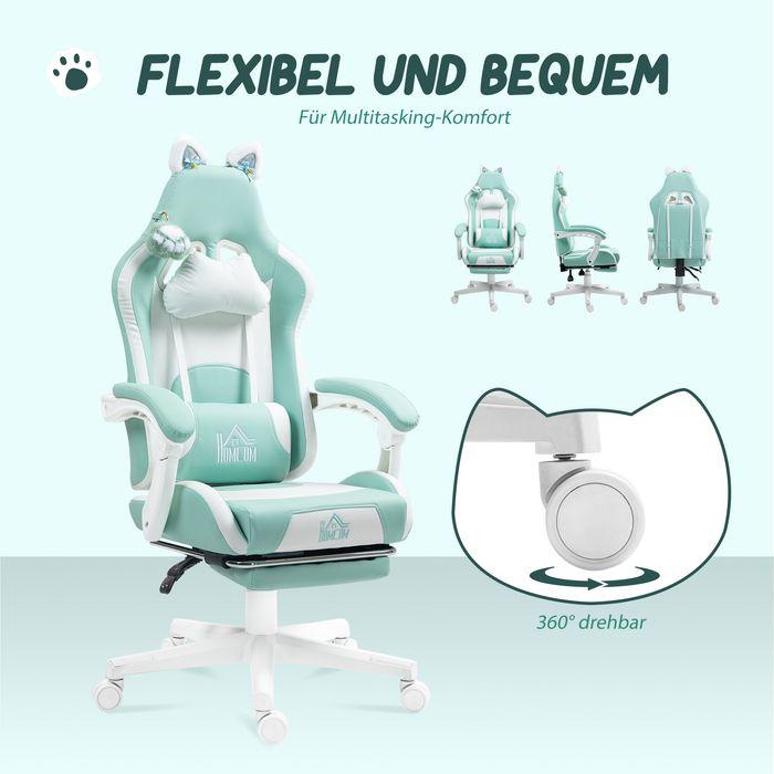 Actual product image Swisshandel24 Gaming-Sessel, Katzenohren, neigbar, ausziehbare Fussstütze, bis 120kg, Seeblau