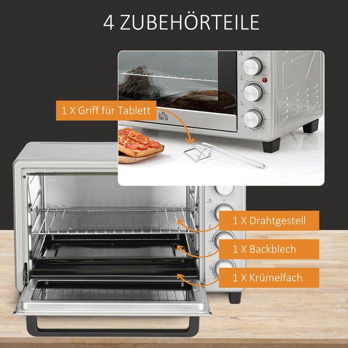 Image du produit Swisshandel24 Mini-four 32L 1600W Mini four électrique avec bac à scories Métal Inox Verre Argent