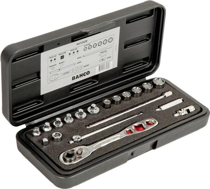 Actual product image Bahco 1/4" socket spanner set, inch, hexagonal, including reversible ratchet for refrigeration technology