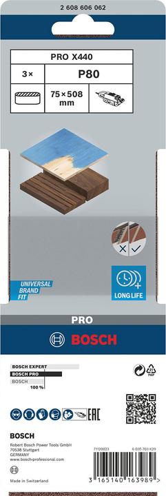 Image du produit Bosch Professional Zubehör PRO X440 bande abrasive, 75 x 508 mm, G80 (80)