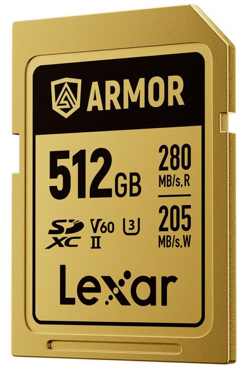 Productafbeelding Lexar SDXC Pro Gold Series ARMOR UHS-II 512GB V60 IP68 Stainless Steel R280/W210MB/s (512 GB, SDXC, U3, UHS-II)