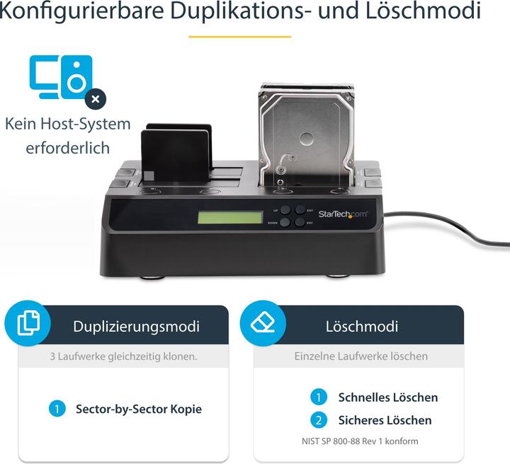 Produktbild StarTech 4 Bay Festplatten Kopierstation USB 3.0 / eSATA auf SATA - HDD 1:3 Duplikator - Standalone Festpl...