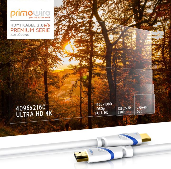 Actual product image Primewire HDMI cable 2.0b - 4k 60Hz Ultra HD - Ethernet Highspeed - Full HD - 3D - ARC - 3 x shielded (1.50 m, HDMI)