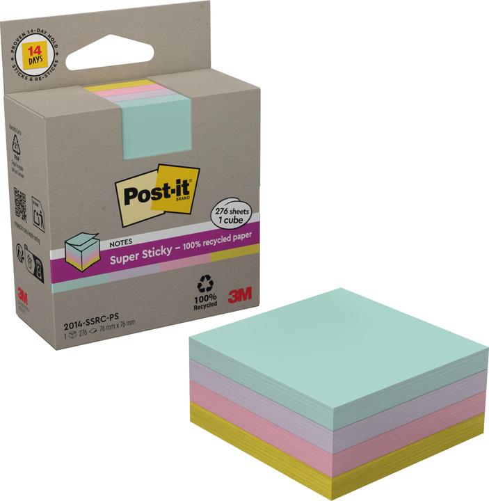Actual product image Post-it Super Sticky Haftnotizen Recycling Würfel (76 x 76 mm)