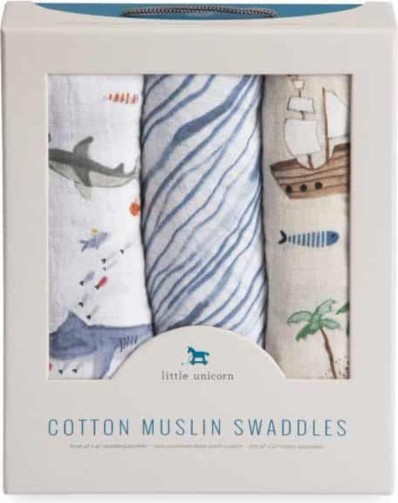 Produktbild little unicorn Cotton Muslin Swaddle 3 Pack - Shark (120 cm, 120 cm)