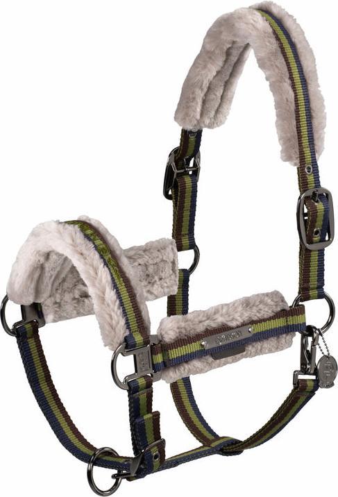 Eskadron Double Pin Girth Fauxfur Headcollar Platinum 24 Moss Green