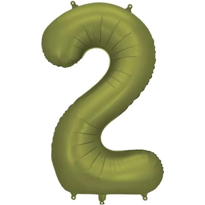 Partydeco Ballon alu Chiffre "2" Vert Olive (1 x) (FB1S-2-097)