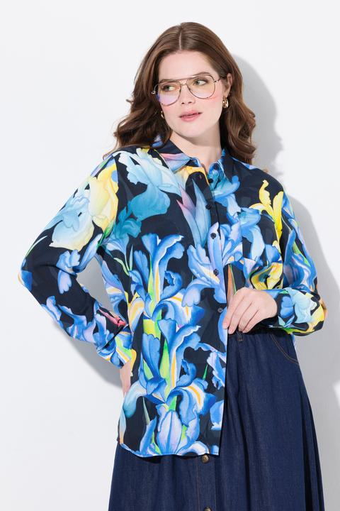 Immagine prodotto Ulla Popken Camicetta con fantasia con iris, colletto da camicia e maniche lunghe (54)