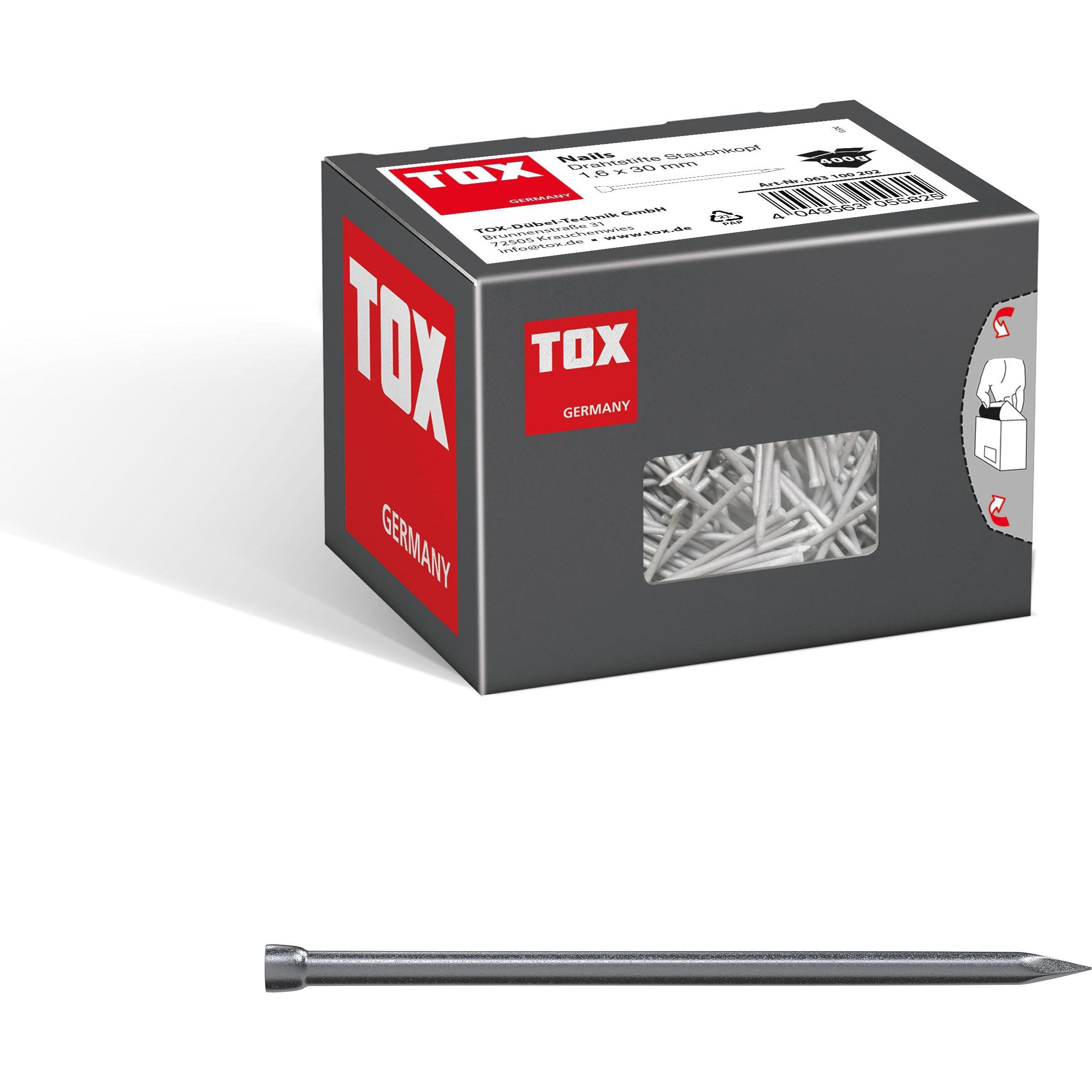 Tox, Dübel, Nails 1,6x30 mm (400g) Drahtstifte, blank mit Stauchkopf (DIN 1152)