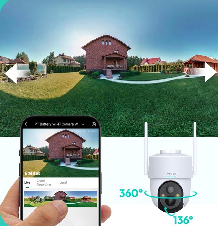 Image du produit Botslab PT Battery Wi-Fi Camera, 5200mAh Rechargeable Battery, AI Human Detection, IP65 Weatherproof