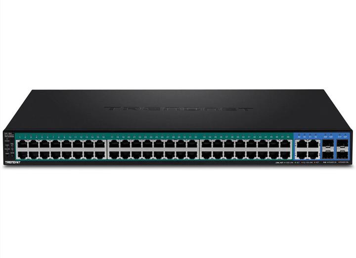 Produktbild Trendnet 48 x Gigabit PoE+ ports, 4 geteilte Gigabit-Ports (52 Ports)
