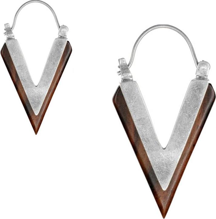 Star Piercing Ohrring silber V mit Narra Holz (ohne Messing, Organisch)