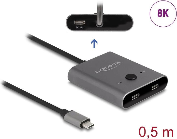 Produktbild Delock USB 10 Gbps USB Type-C Switch 2 auf 1 bidirektional 8K (USB-C, 2 Ports)