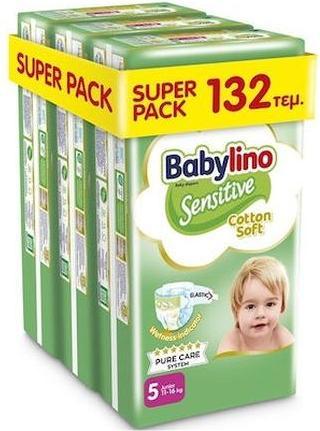 Actual product image Babylino Sensitive Super Pack Cotton Soft Diapers No5 For Babies Weighing 11-16 Kg, 132 Pieces (132 Piece)