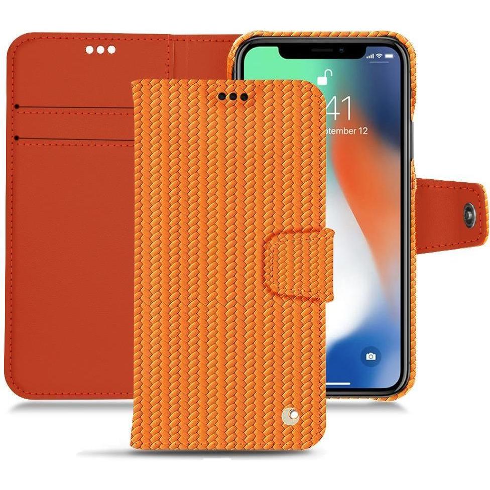 Noreve Lederschutzhülle Wallet (Apple iPhone XS Max), Smartphone Hülle, Orange