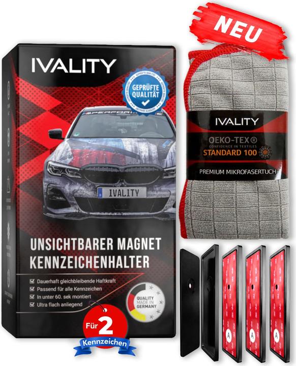 Ivality Magnet-Kennzeichenhalter - Set für 1 Fahrzeug (Front + Heck)