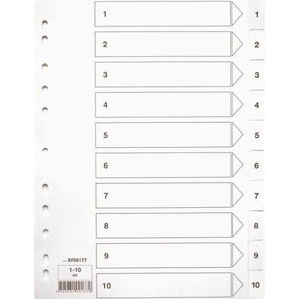 Q-Connect, Ordner Zubehör, Zahlenregister aus Kunststoff 1-20, A4, weiss