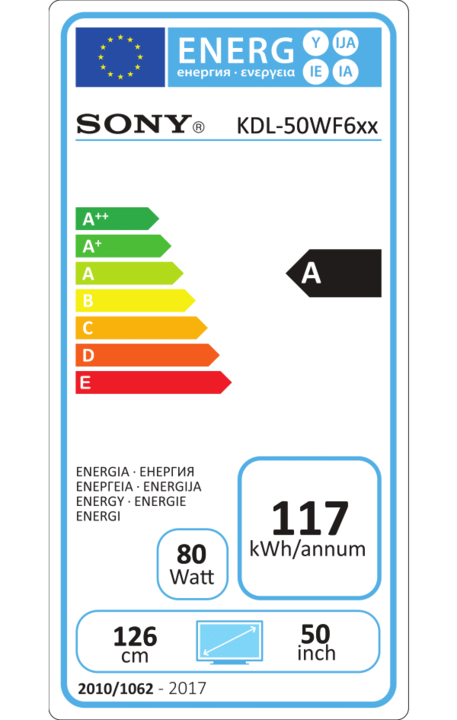 Label énergétique Sony KDL-50WF665 (50", LCD, Full HD, 2018)