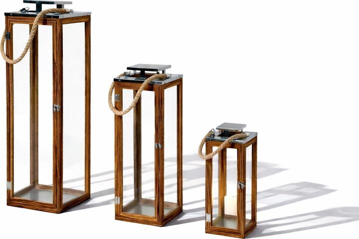 Produktbild Mojawo 3er XXL Holz-Laternen-Set Windlicht Gartenlaterne Edelstahldach