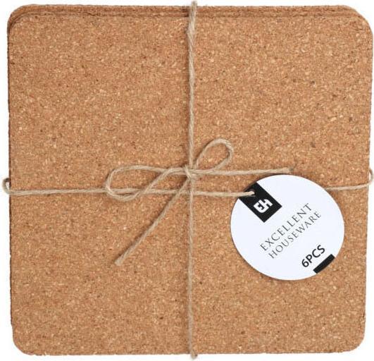 Productafbeelding Onderzetters van kurk, vierkant, 6 stuks. (6x, Glazen onderzetter)