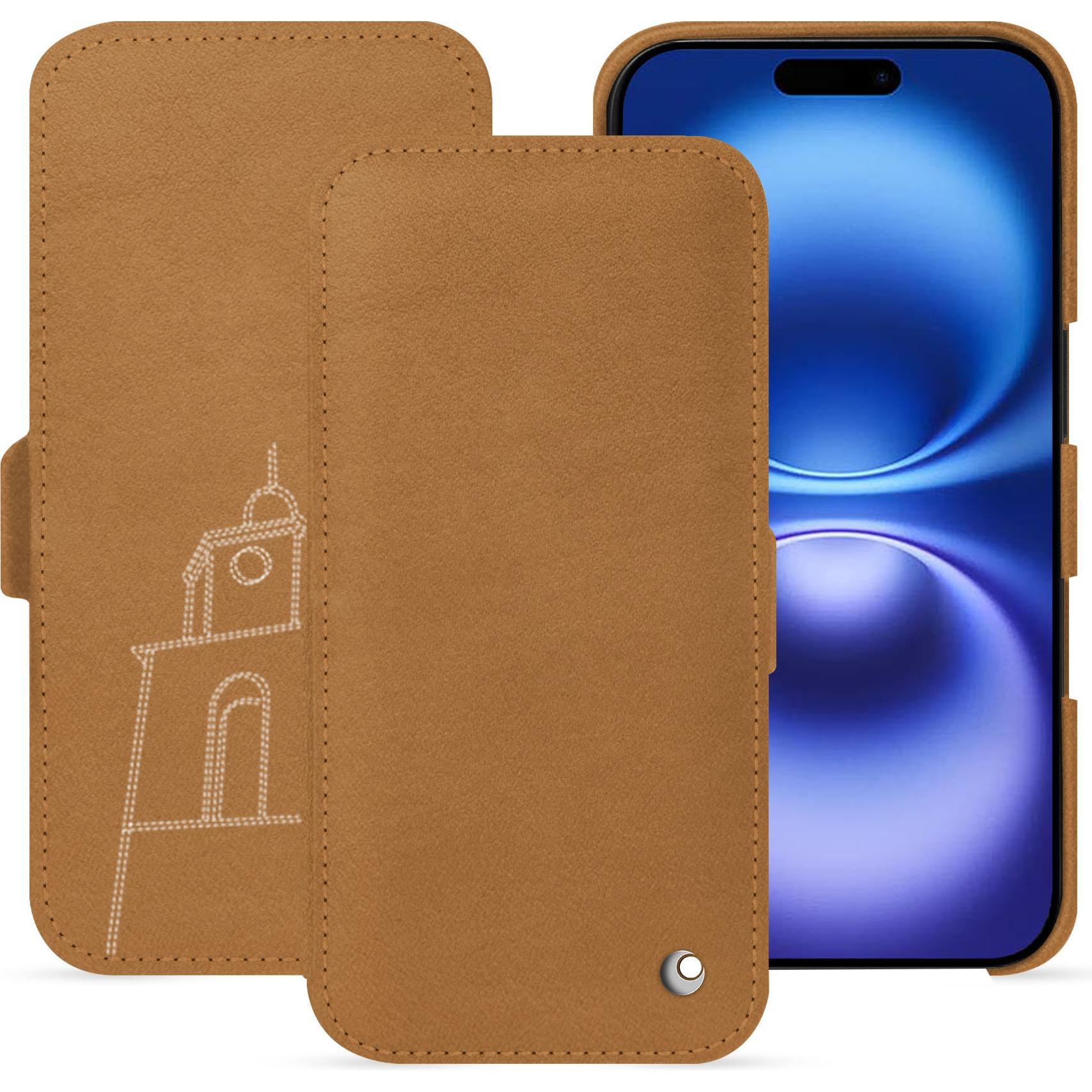 Noreve Lederschutzhülle horizontal (Apple iPhone 16), Smartphone Hülle, Braun