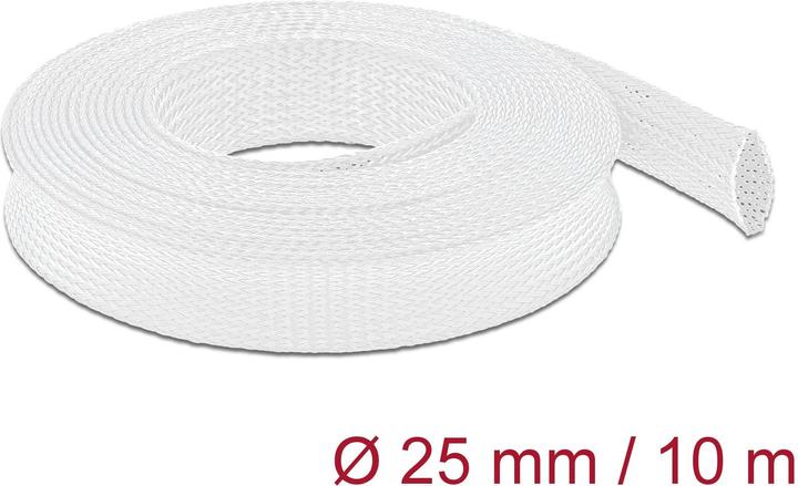 Produktbild Delock Geflechtschlauch dehnbar 10 m x 25 mm weiss (Kabelschlauch, 1000 cm)