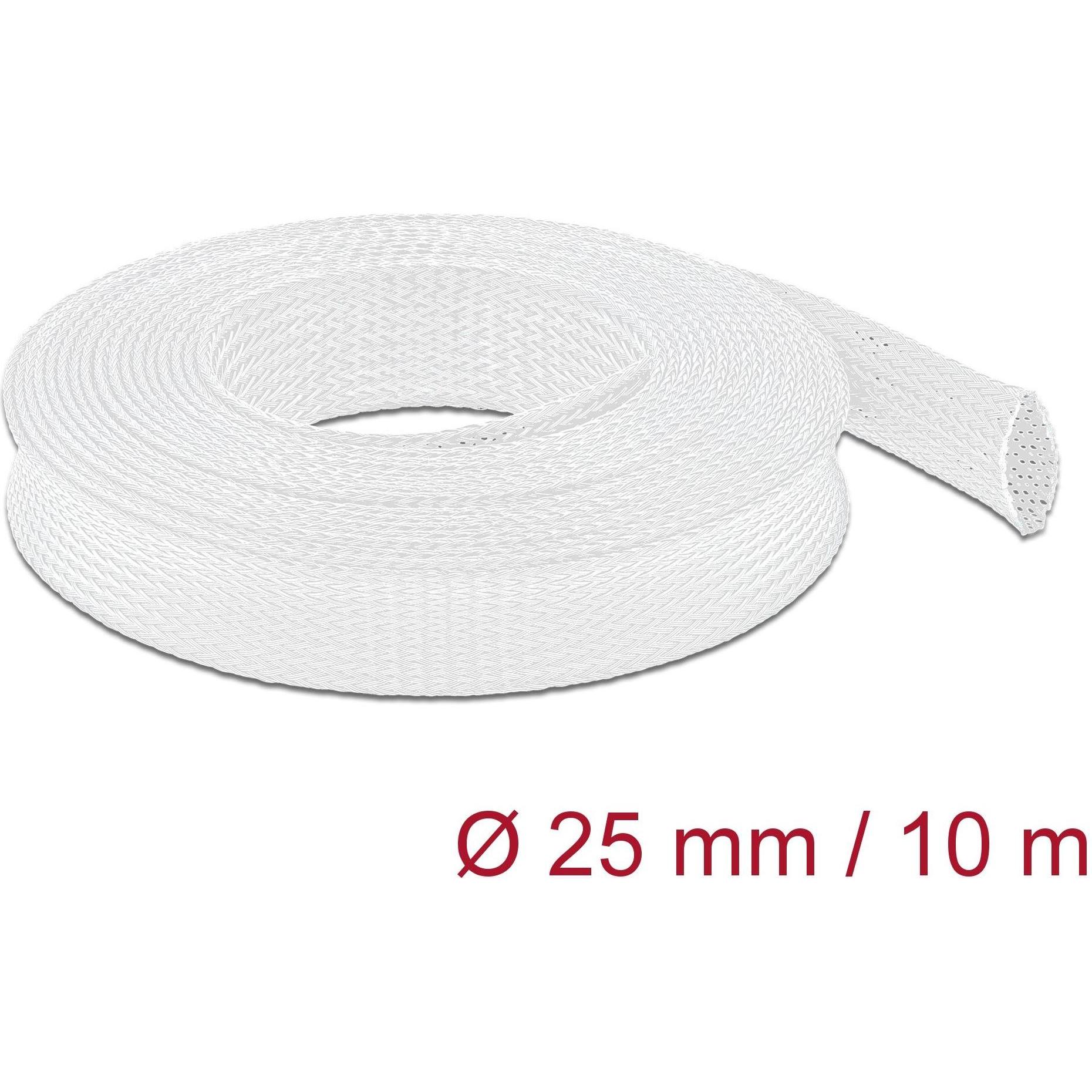 Thumbnail - Delock, Kabelschutz + Kabelführung, Geflechtschlauch dehnbar 10 m x 25 mm weiss (Kabelschlauch, 10000 mm)