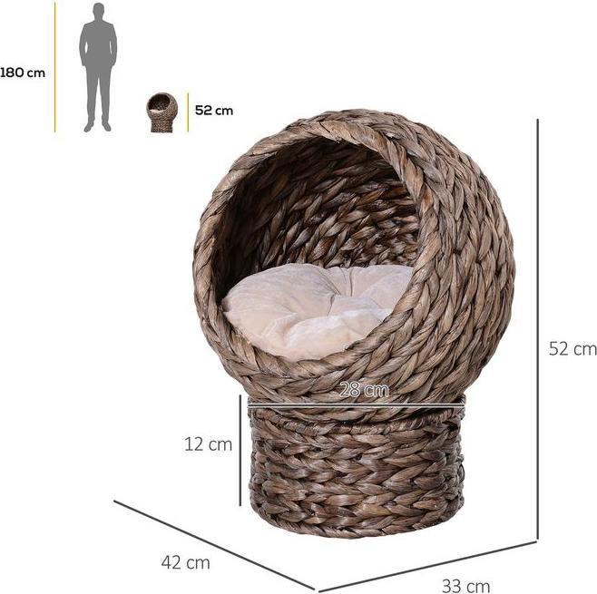 Produktbild Swisshandel24 Rattan Katzenkorb Katzenhöhle Katzenhütte Katzenbett mit Kissen Haustierbett Wasserhyazinthe Dunkelb (Katze)