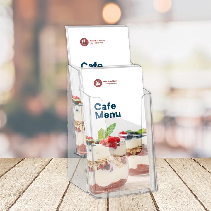 Immagine prodotto Europel Portavolantini da tavolo, lunghezza DIN, 2 tasche, cristallino (A5)