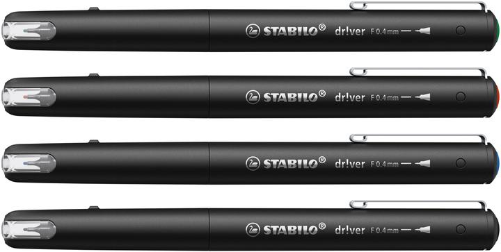 Produktbild STABILO Driver Fine 0.4 Mm 4er Etui (Rot, Schwarz, Grün, Blau, 4 x)