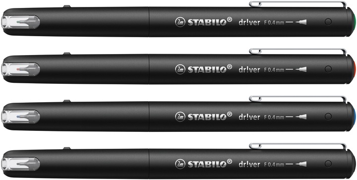 Actual product image STABILO Driver Fine 0.4 Mm Case of 4 (Green, Blue, Black, Red, 4 x)