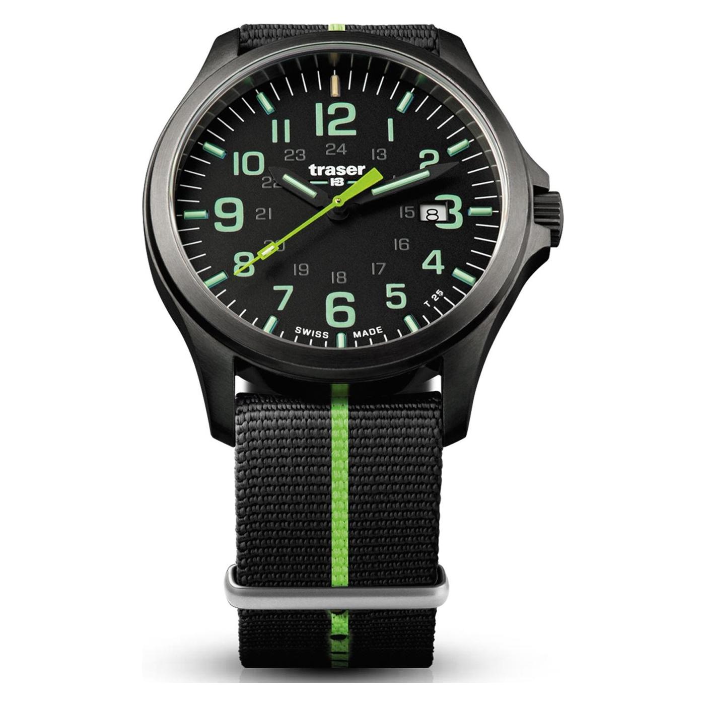 Traser, Armbanduhr, P67 Officer Pro, Schwarz, Grün, (Analoguhr, 42 mm)