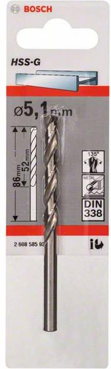 Immagine prodotto Bosch Professional Zubehör Trapano a spirale in metallo HSS 5,1 mm (5,1 mm)