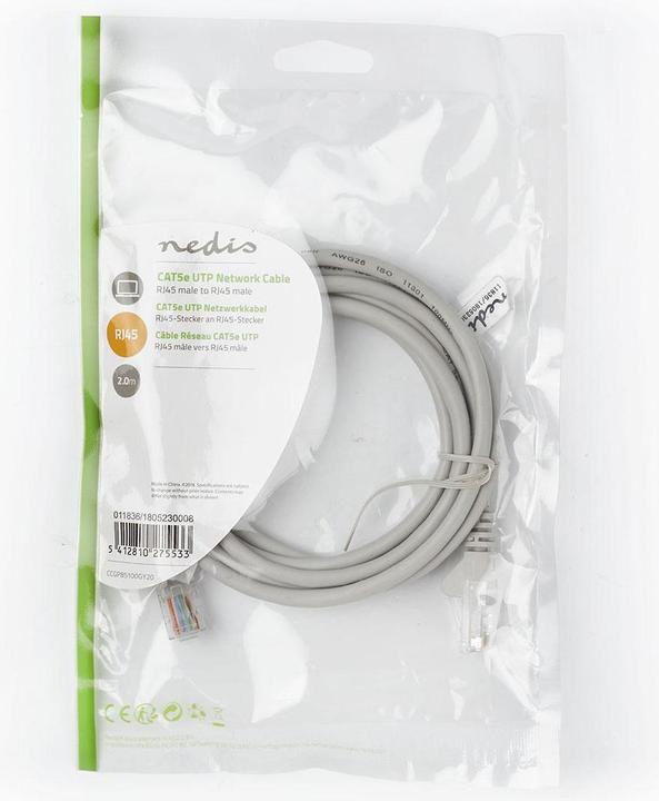 Produktbild Nedis Netzwerkkabel CAT5e UTP RJ45 M - M 2.0M grau (UTP, CAT5e, 2 m)