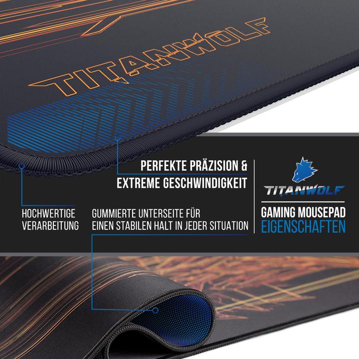 Immagine prodotto Titanwolf Tappetino per mouse da gioco XXL, tessuto liscio, tappetino per mouse veloce 900 x 400 mm, grande (Largamente)