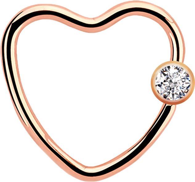Immagine prodotto Star Piercing Anello con chiusura a microsfera in oro rosa con cuore e sfera di cristallo in argento (senza ottone, Acciaio chirurgico 316L)