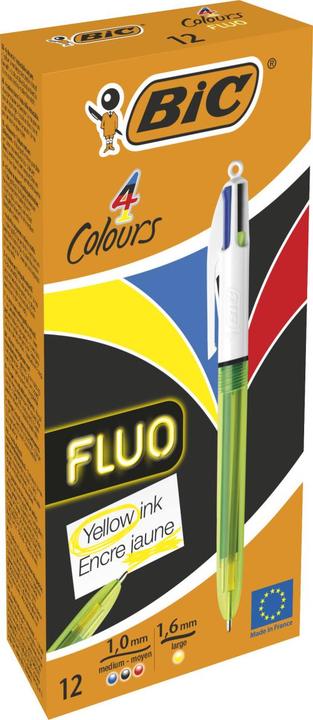 Image du produit Bic Stylo à bille Fluo 933948 4 Colours Box, 12 pièces (Bleu, Noir, Rouge, Vert, 12x)