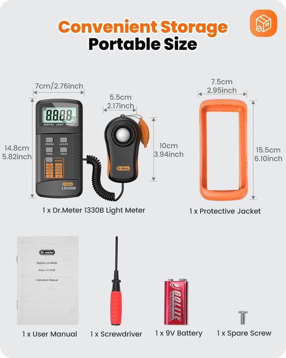 Actual product image Dr.Meter LX1330B Digital Luxmeter mit 360° Sensor