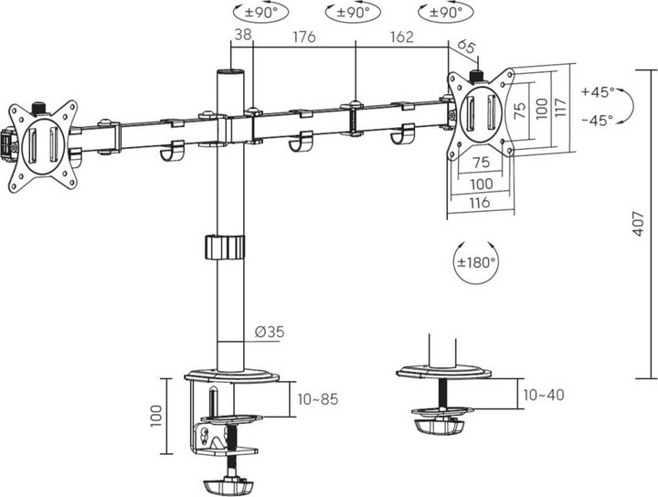 Produktbild equip Tischhalterung 17"-32"/ 2TFT je 9kg 360° Gasfeder ws (Tisch, 32.01")
