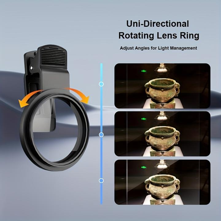 Immagine prodotto PhoneLook Professioneller Polarisationsfilter für Smartphone (iPhone, Samsung) mit drehbarem Clip, HD-Farbenwi