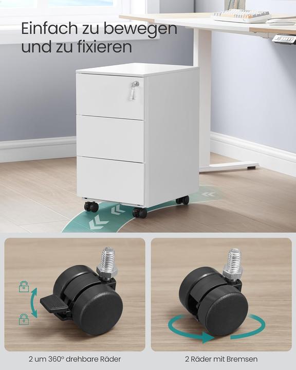Produktbild Songmics Mobiler Aktenschrank OFC079W01 mit 3 Schubladen, abschliessbar