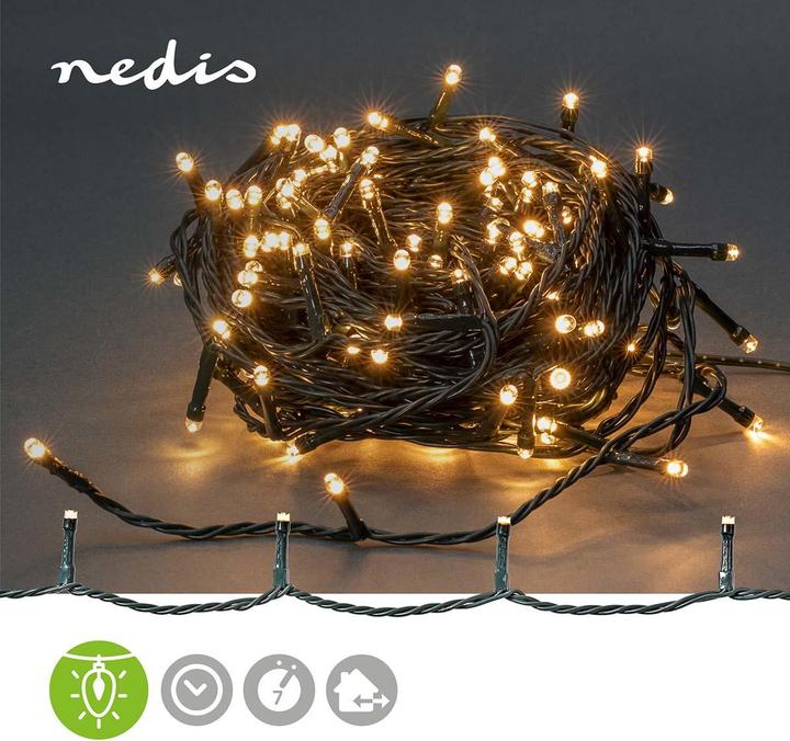 Immagine prodotto Nedis Luci decorative | Cavo | 180 LED | Bianco caldo | 13,50 m | Effetti di luce: 7 | Interno e A (13.50 m)