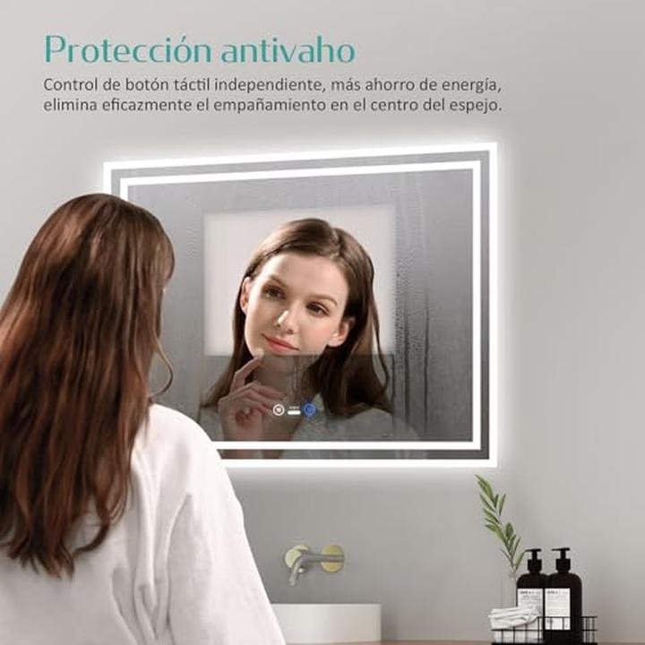 Productafbeelding Emke Motion Sensor LED Bathroom Mirror with Anti-Condensation and 3 Dimmable Light Colors (50 x 70 cm)