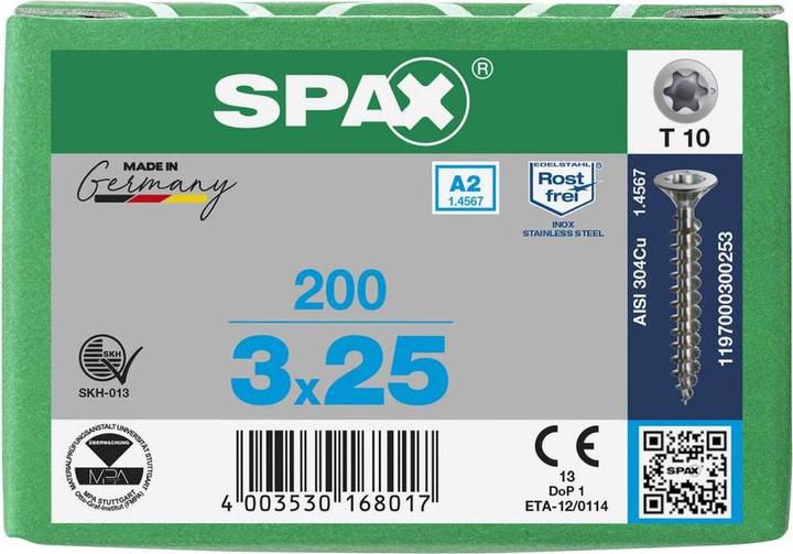 Actual product image Spax A2 Countersunk Head Brake Pads T-Star Plus T10 Fully Threaded (200 Screws per piece)