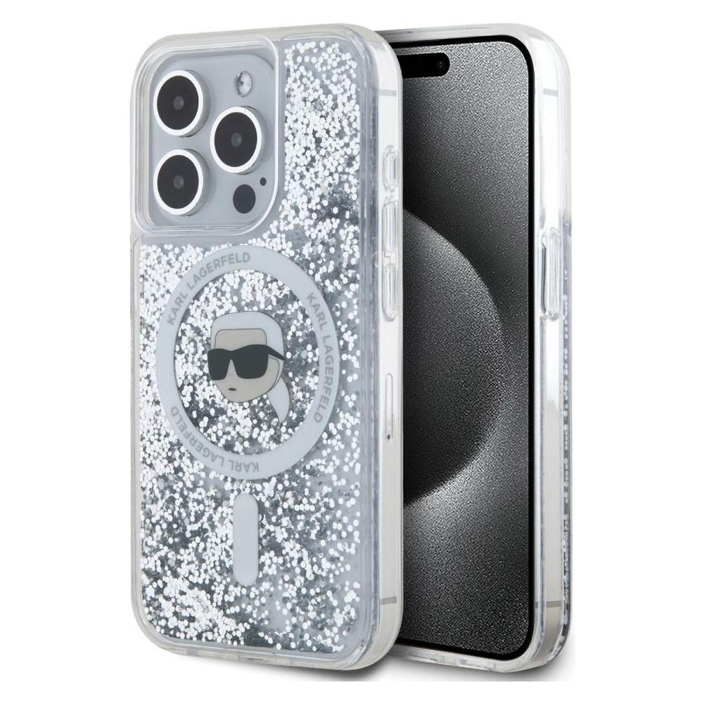 Karl Lagerfeld KLHMP15XLGKISGH IPhone 15 Pro Max 6.7" Hardcase Transparent Liquid Glitter Karl Head (Apple IPhone 15 Pro Max), Smartphone Hülle,