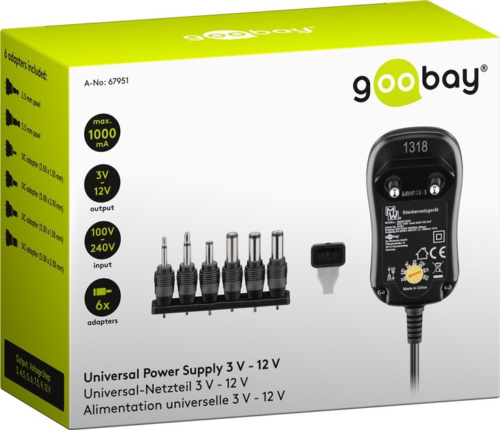 Produktbild Goobay Universal-Netzteil 3 V - 12 V max. 12 W / 1,0 A