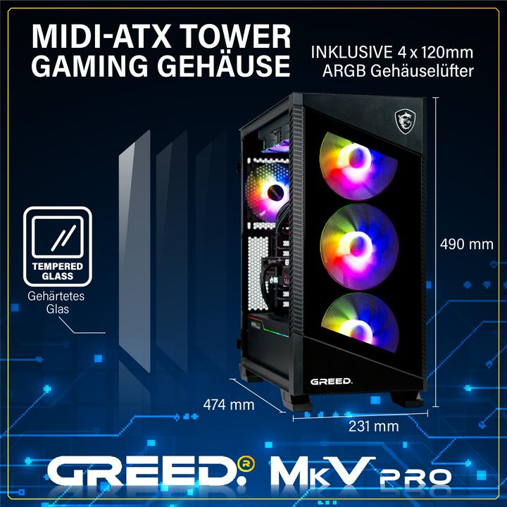 Produktbild Greed MK5 AMD PRO - Gaming PC - RTX 5080 & DDR5 (2000 GB, 32 GB, AMD Ryzen 7 7800X3D, GeForce RTX 5080)