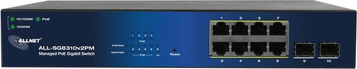 Actual product image Allnet switch smart managed 8 port gigabit 140w / 8x poe+ / 2x sfp / fanless / 19 inch / inchall- (10 ports)