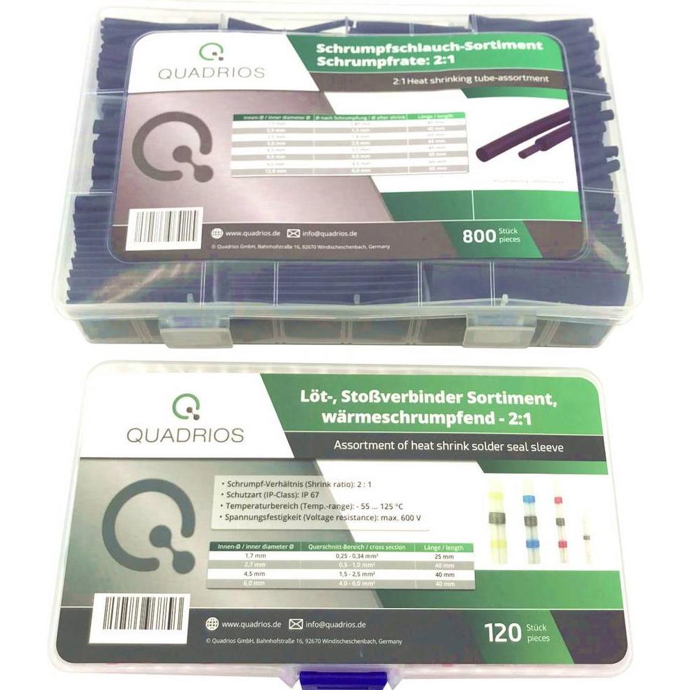 Quadrios Stossverbinder Kombi Set Lötverbinder und Schrumpfschläuche 920 Teile, Elektronikkabel + Stecker, Schwarz, Tran...
