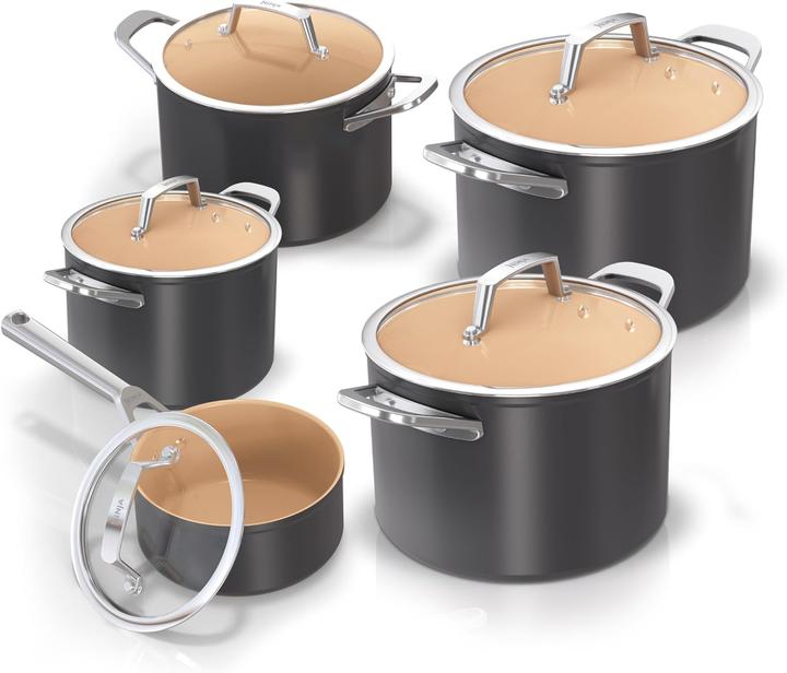 Produktbild Ninja Extended Life Keramik 5-teiliges Suppen- und Stieltopfset CW95000DE (Kochtopf, Pfannenset + Topfset, Aluminium, 24 x 20.70 cm)